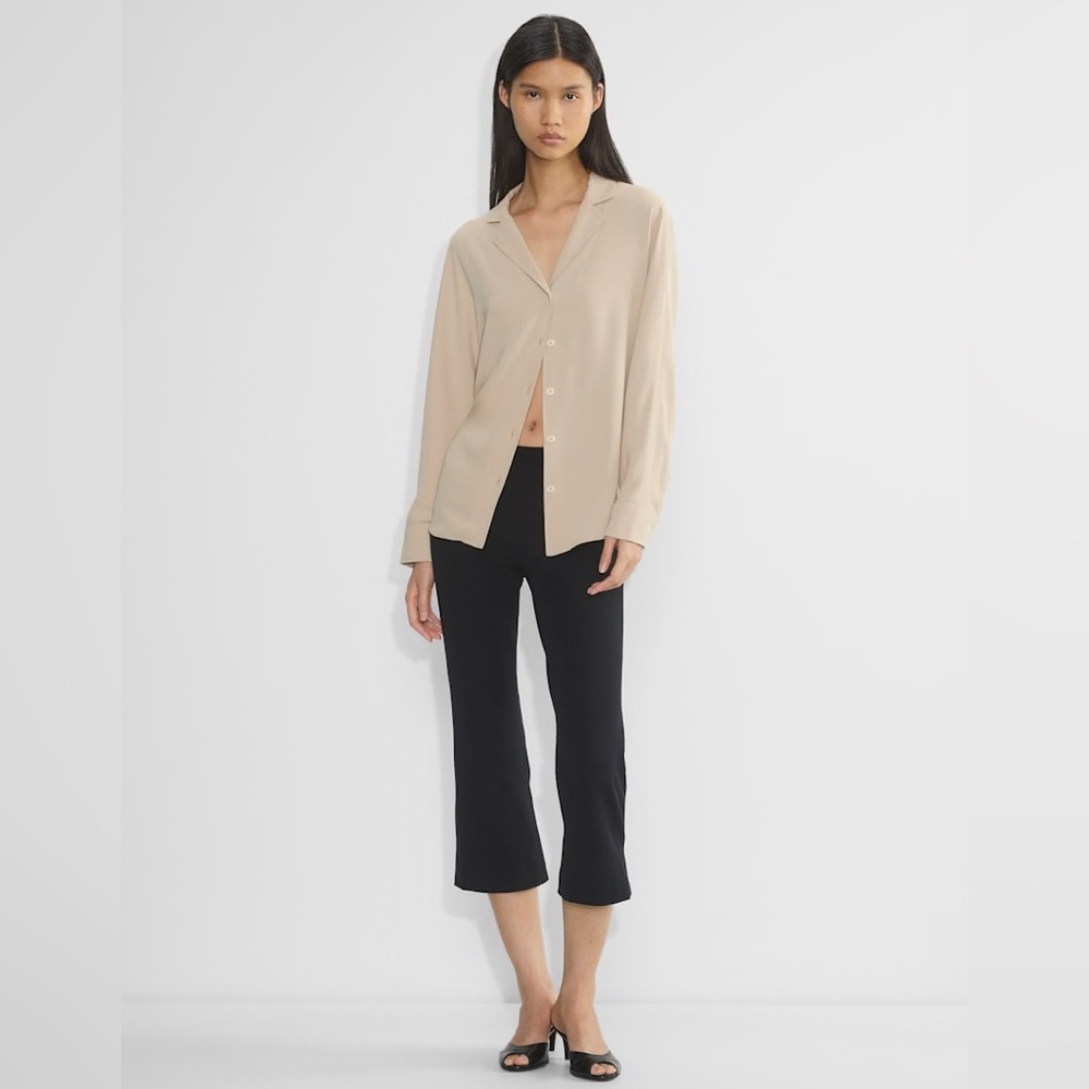 Aritzia Wilfred Freeform Shirt Matte Satin Button Up Blouse Marcona Beige NWT